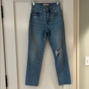 Madewell Blue Cropped Ankle Jeans with Distressed Detail